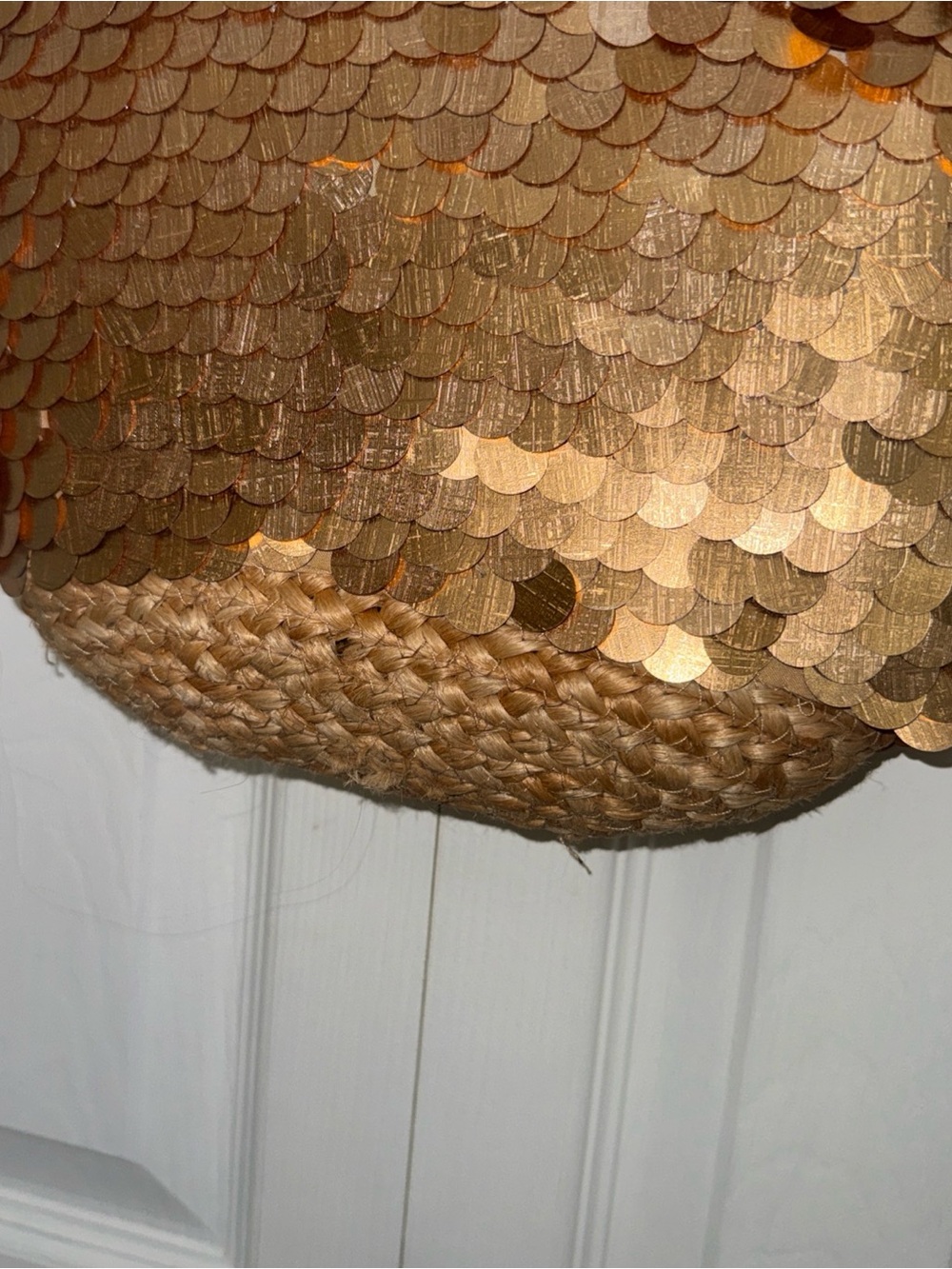 Zara Gold Sequin Straw Tote with Brown Handles - Picture 3 of 11